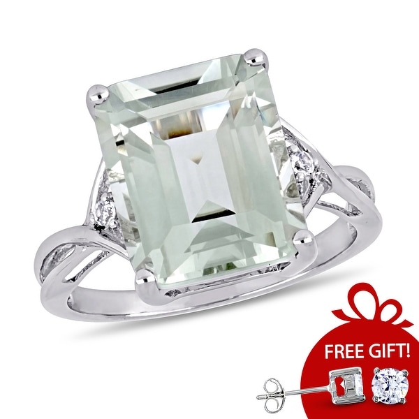 Rectangular 5 5/8 ct. Green Amethyst / White Topaz Sterling Silver Cocktail Ring by Miadora. Opens flyout.