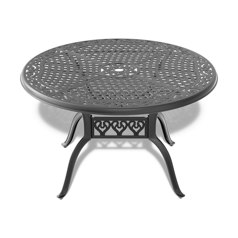 Cast Aluminum Patio Dining Table with Frame and Umbrella Hole
