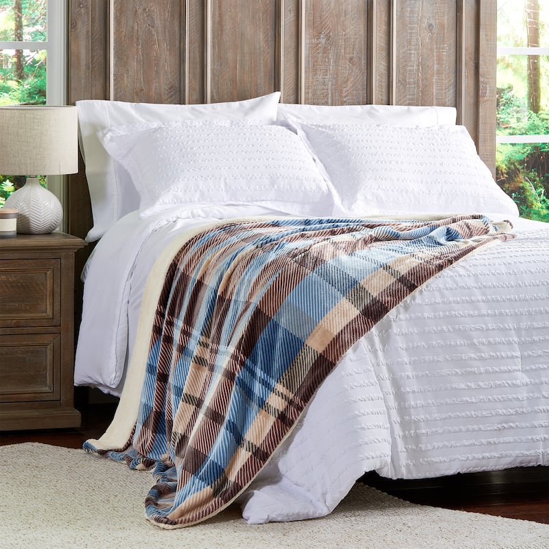 Poly Fleece Sherpa Throw - Oversized Plush Woven Polyester Bed or Sofa Blanket by Windsor Home