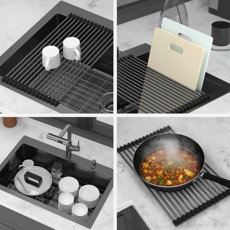 30" Drop-in Kitchen Sink with Pull-out Faucet and Soap Dispenser 30x22x10 inch Single Bowl 16 Gauge Stainless Steel