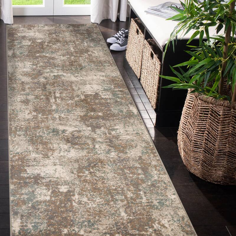 Alana Bella Light Brown Abstract Area Rug - 2'7" x 10'