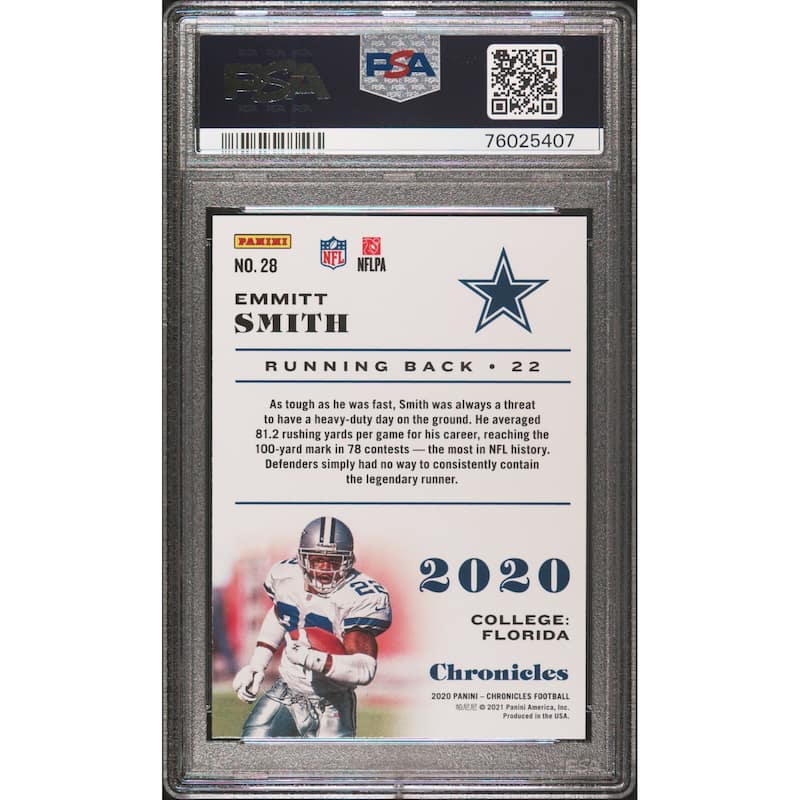 Emmitt Smith 2020 Panini Chronicles Football Card #28 Graded PSA 10 - 8'6" x 11'6"