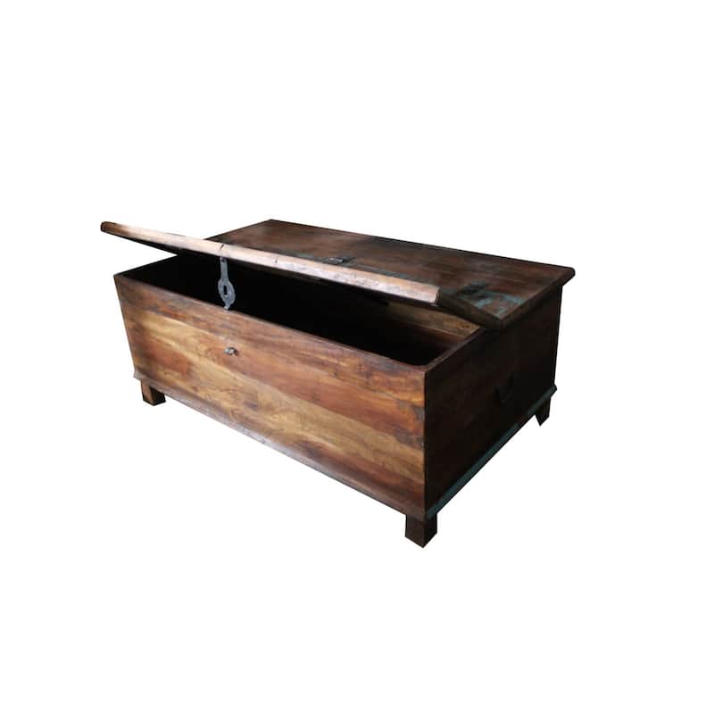 HomeRoots 50" Brown Solid Wood Distressed Lift Top Coffee Table