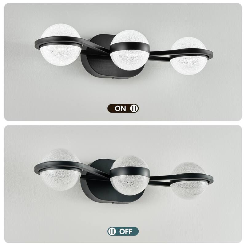 Bathroom Vanity Light, LED 3 Bulb Crystal Sand Acrylic Shades, Wall Mounted Decorative Lighting Fixture