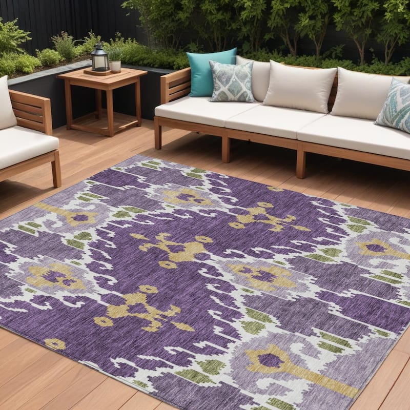 HomeRoots Ikat Transitional Rectangle Outdoor Rug - 10' X 14'