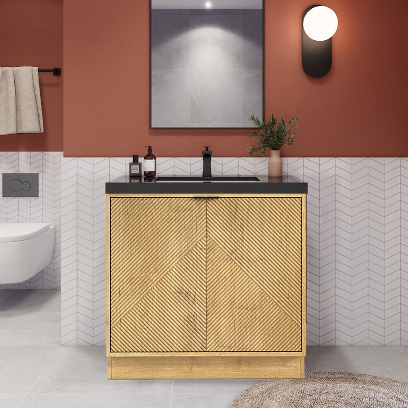 Milano 36" Freestanding Bathroom Vanity with Black Acrylic Sink