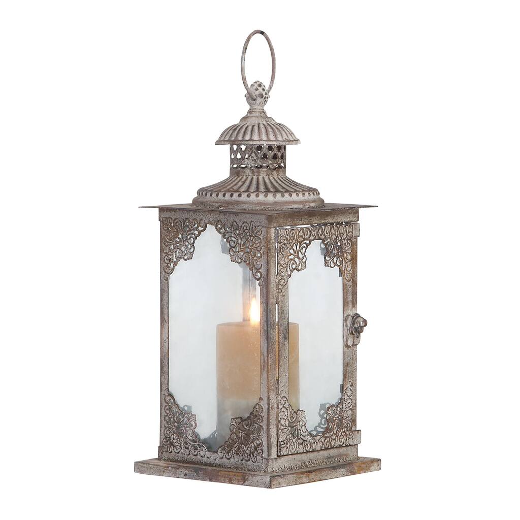 Metal Decorative Candle Lantern with Handle - Gray - Roche River Decor - 6"W x 6"L x 13"H