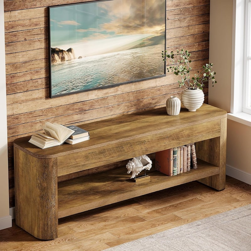 TV Stand for 55 Inch TV, 53" Entertainment Center with 2-Tier Open Shelf - 53" W x 13.8" D x 17.7" H