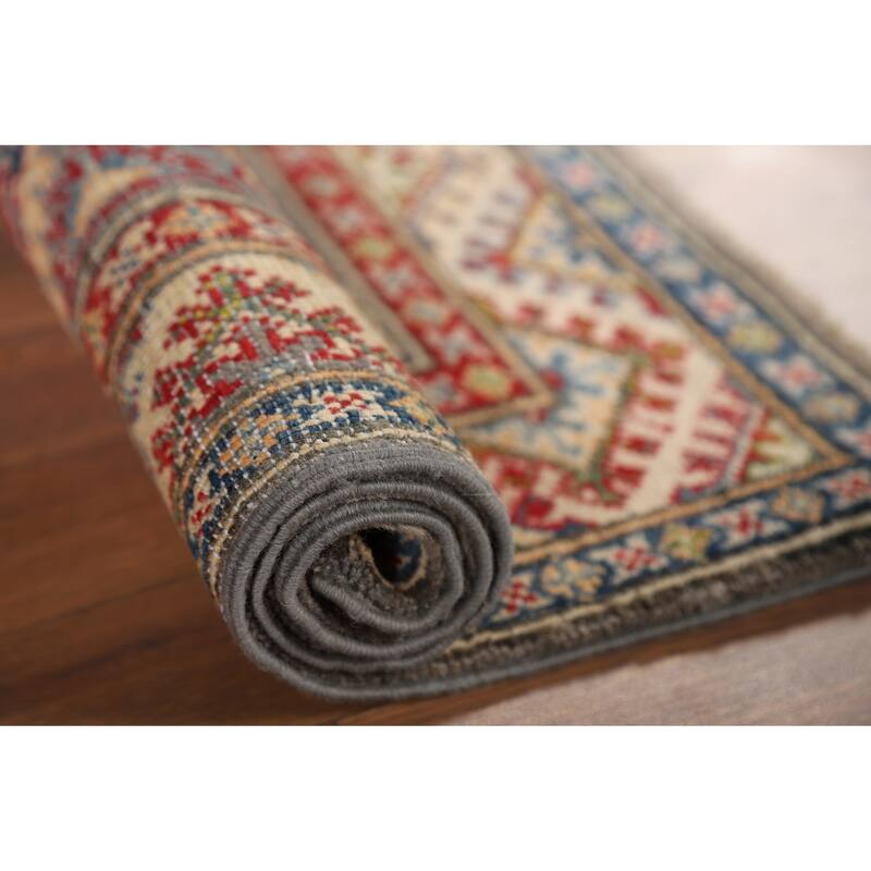 Hand Knotted Oriental 100% Wool Carpet Traditional Geometric Beige & Ivories Kazak Area Rug - 3' 0'' X 2' 0''