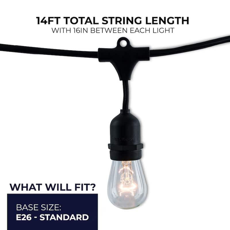 Bulbrite 14 ft Indoor/Outdoor 10-Socket (E26) Decorative String Light Kit, Black