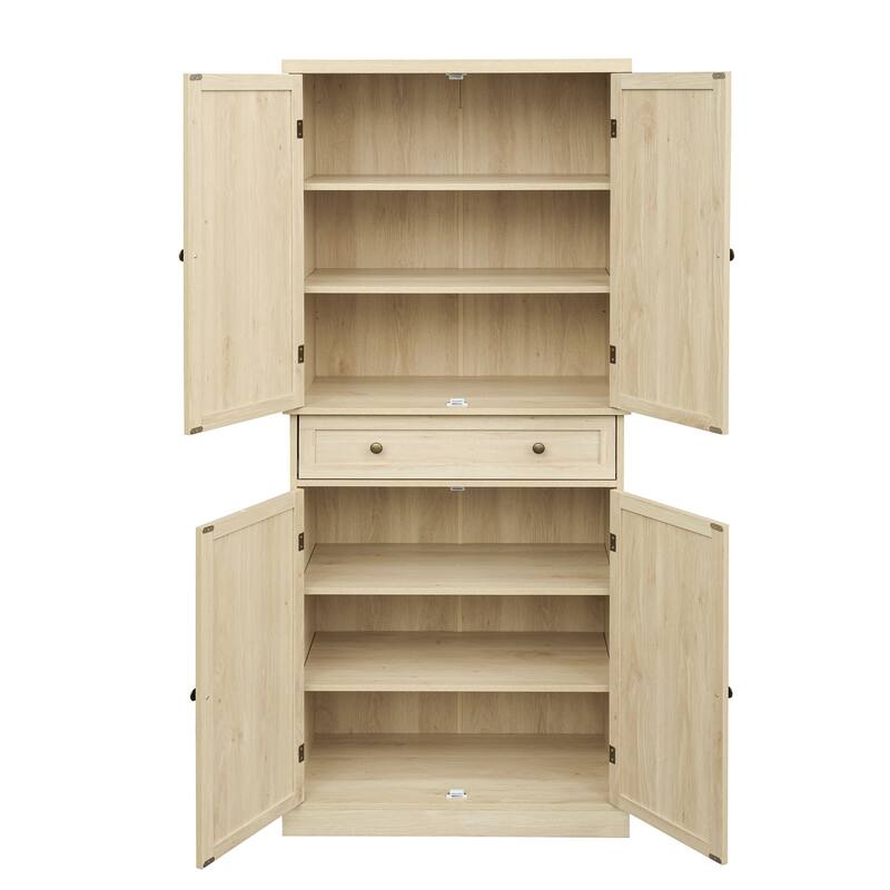 GDFStudio - TallRattan Modern Storage Cabinet with 4 Doors, 1 Drawer, and Adjustable Shelves