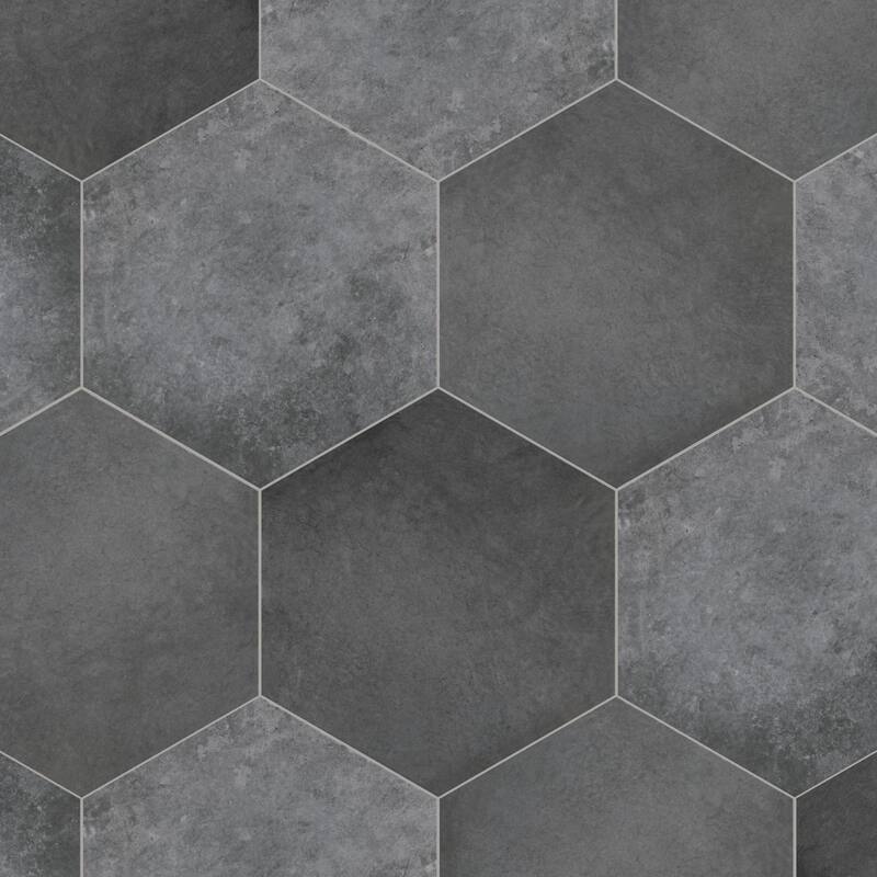 Merola Tile Heritage Hex Carbon 7" x 8" Porcelain Floor and Wall Tile