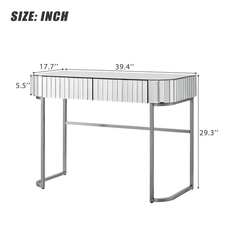 39" Mirrored Makeup Vanity Table with Stainless Steel Base