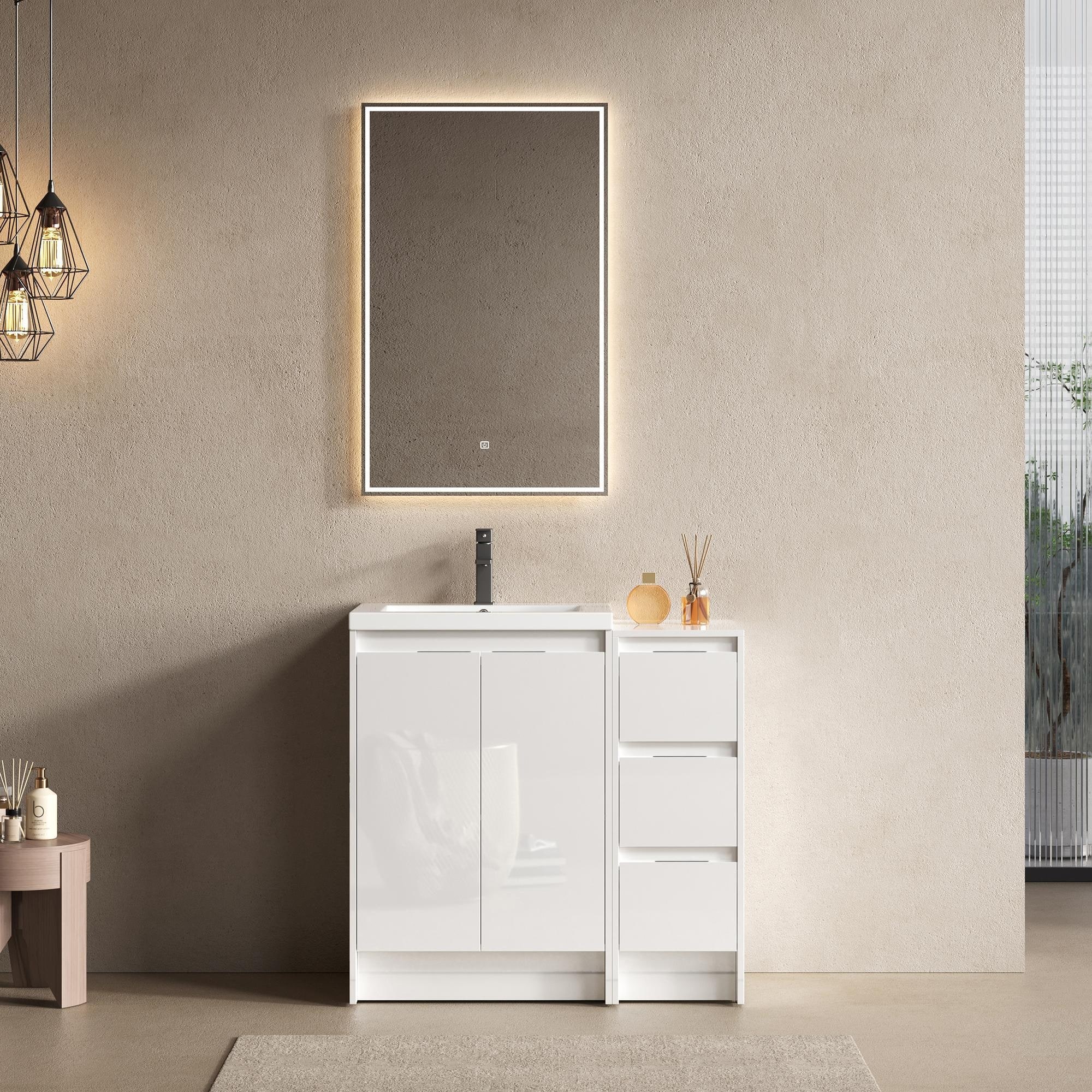 36" Bathroom Vanity With Resin Sink, and 1-Storage Cabinet