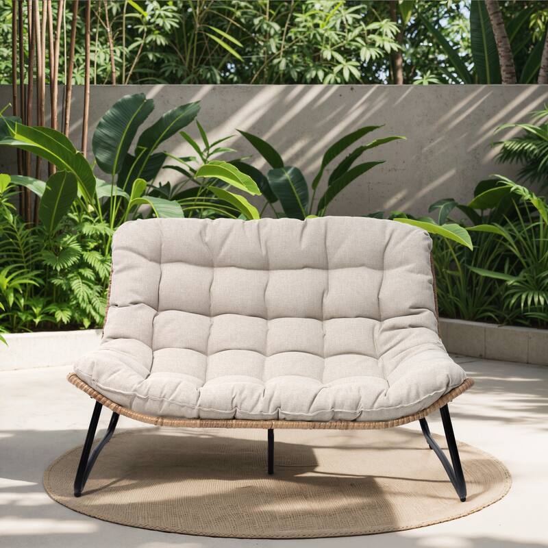 Outdoor Double Papasan Chair Loveseat Oversized PE Rattan Chair with Cushion