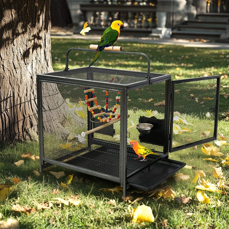 Wrought Iron Bird Travel Carrier Cage for Parrots Conures Lovebird Cockatiel Parakeets