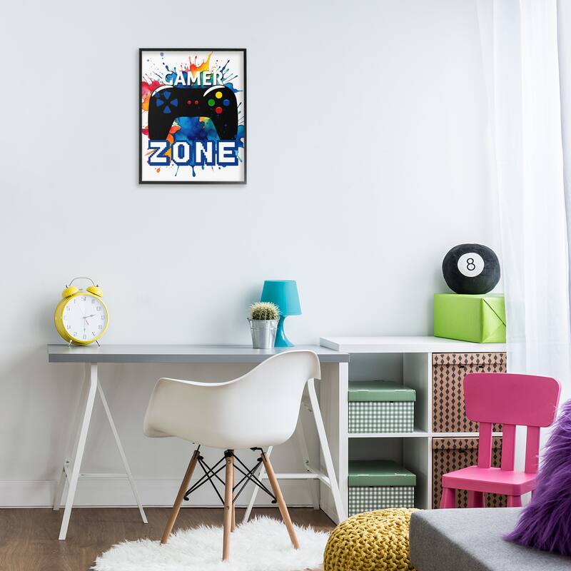 Stupell Vivid Modern Gamer Zone Framed Giclee Art Design By Kim Allen