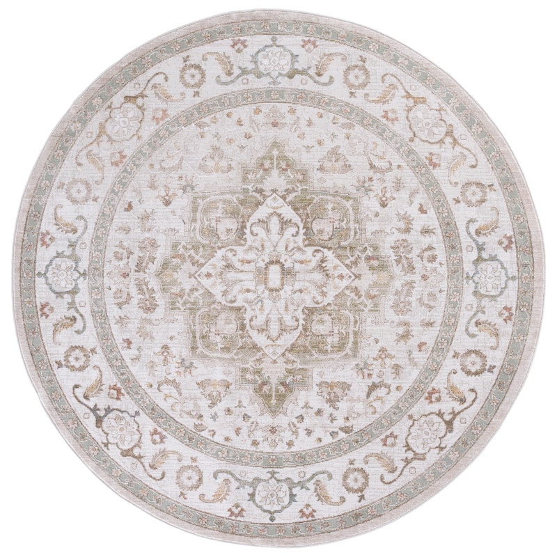 SAFAVIEH Elwood Tulin Traditional Medallion Rug - 6'5" Round - Beige/Olive