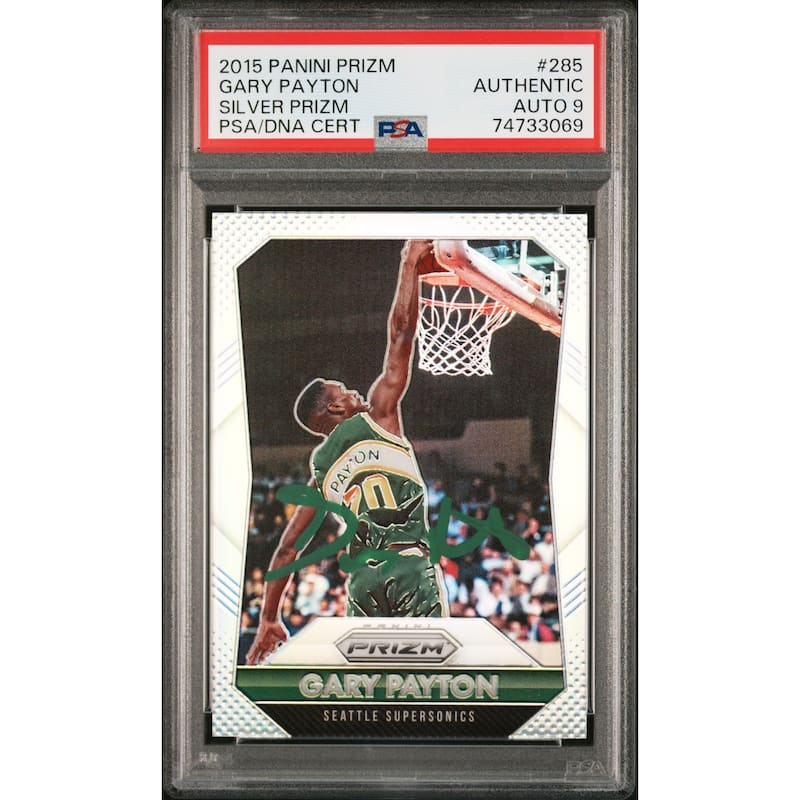 Gary Payton 2015 Panini Silver Prizm Signed Card #285 Auto Graded PSA 9 - 8'6" x 11'6"