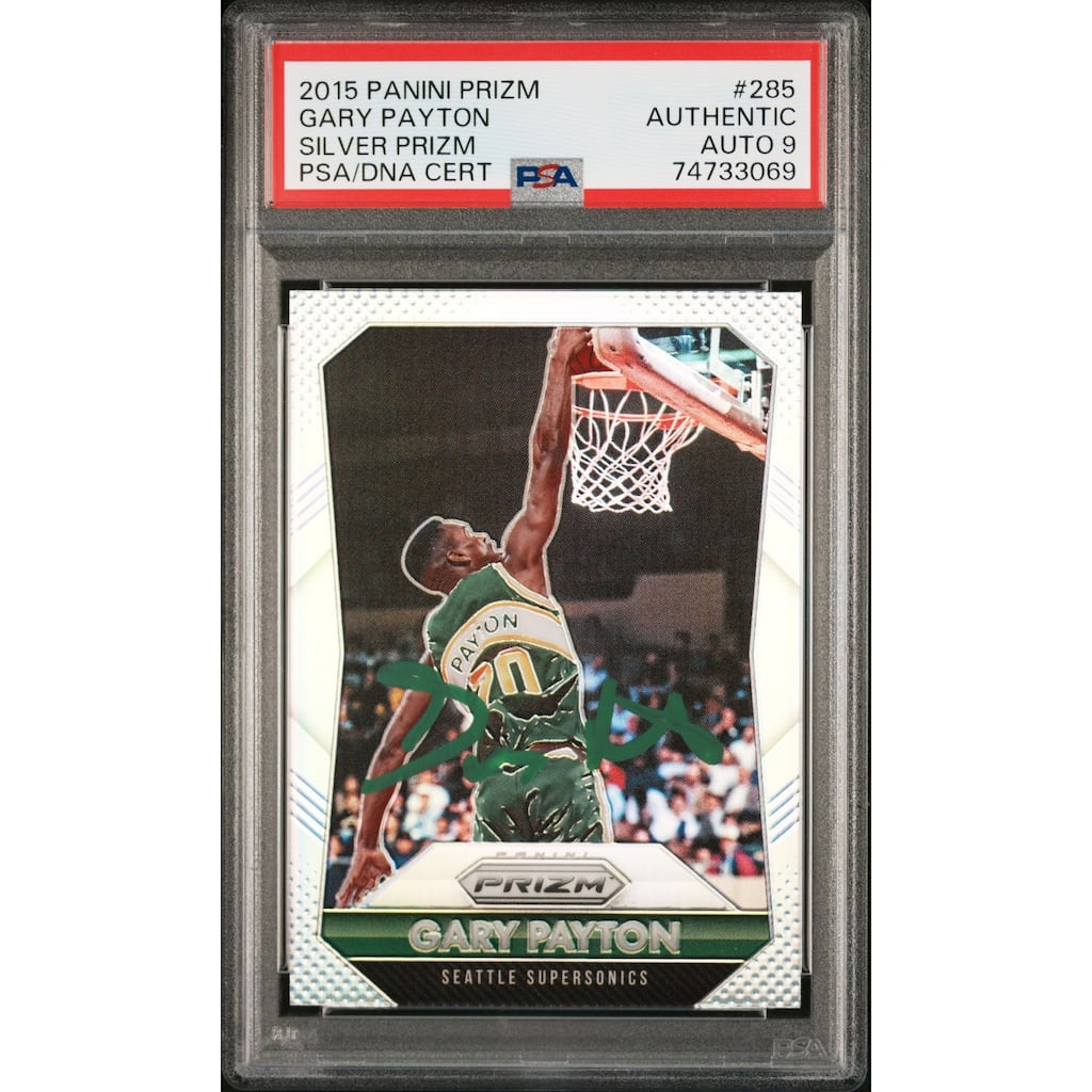 Gary Payton 2015 Panini Silver Prizm Signed Card #285 Auto Graded PSA 9 - 8'6" x 11'6"