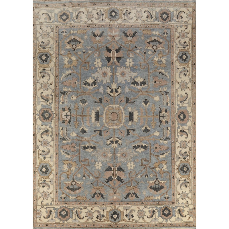 Light Blue Floral Oushak Indian Rug Handmade Traditional Wool Carpet - 9'3" x 11'9"