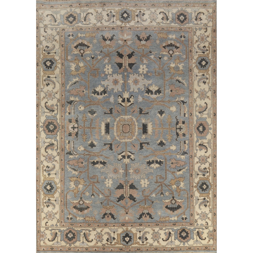 Light Blue Floral Oushak Indian Rug Handmade Traditional Wool Carpet - 9'3" x 11'9"