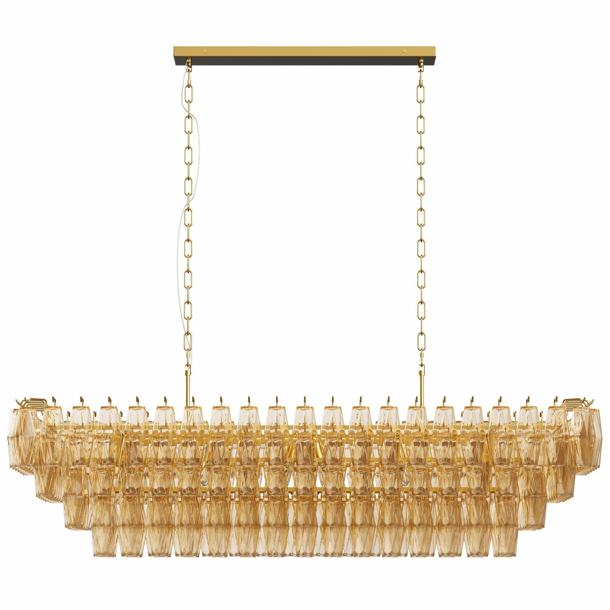 Modern 54-inch Rectangular Chandelier, 12-Light 4-Tier Frosted Glass