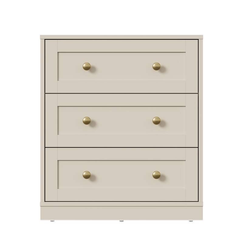 Modern Night Stand Set of 2 with 3 Drawers - Beige