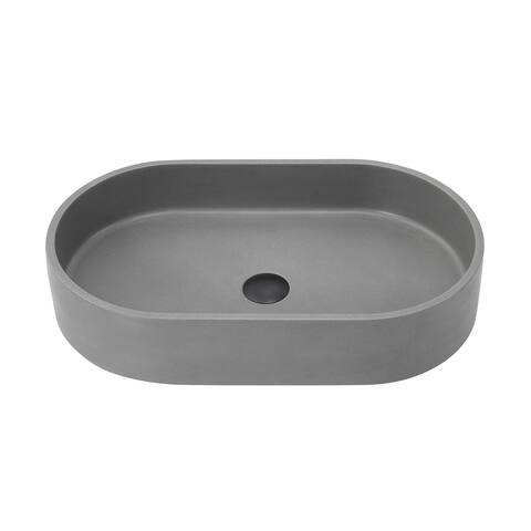 Vinnova Eibar Grey Concrete Oval Vessel Bathroom Sink - 23.6"L×13.8"W×4.7"H