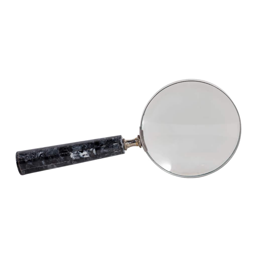 Resin Decorative Object Magnifying Glass Marbled Handle - 1" Black - 4" x 9" x 1"