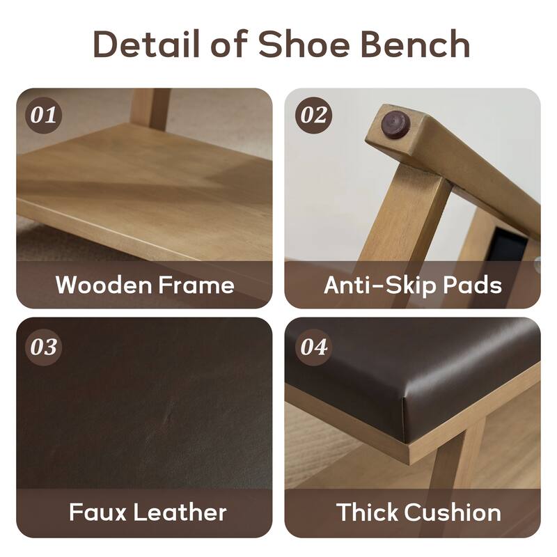 Solid Wood Shoe Bench with Cushion Entryway Shoe Bench