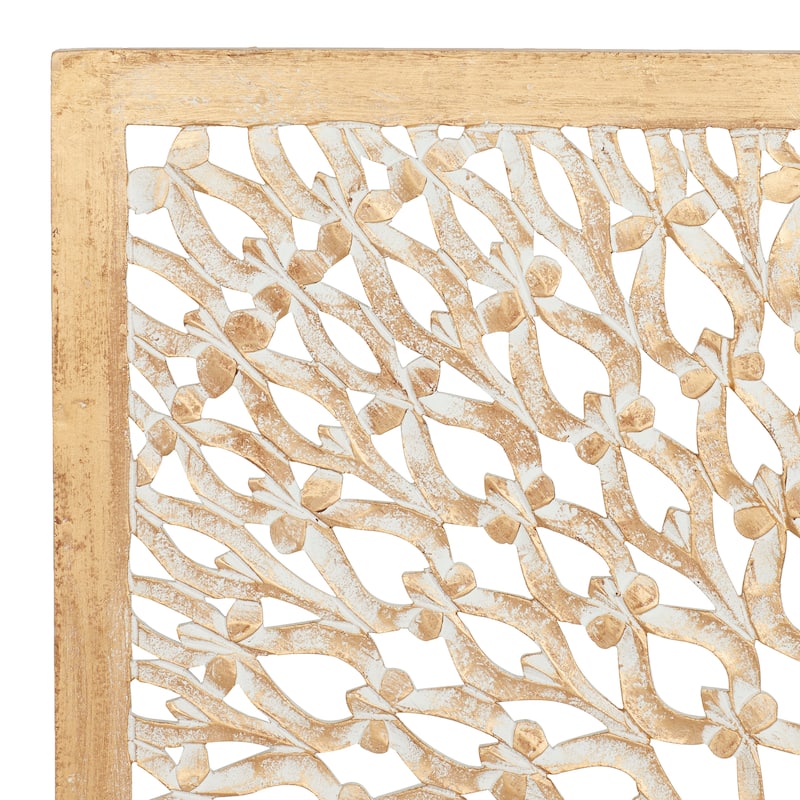Light Brown Wood Handmade Intricately Carved Floral Home Wall Decor with Mandala Design