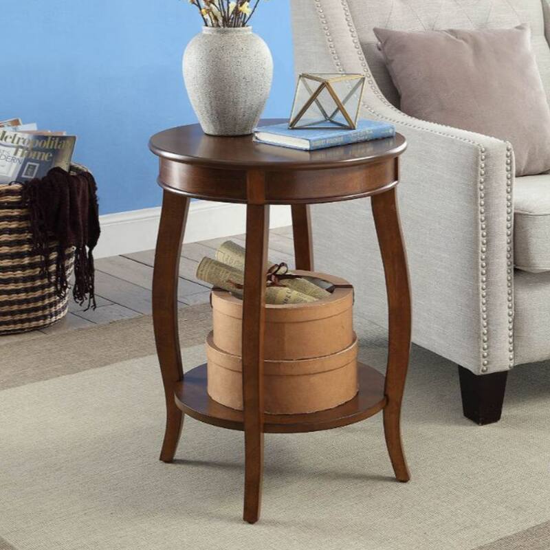Round Wooden Accent Table with 1 Shelf