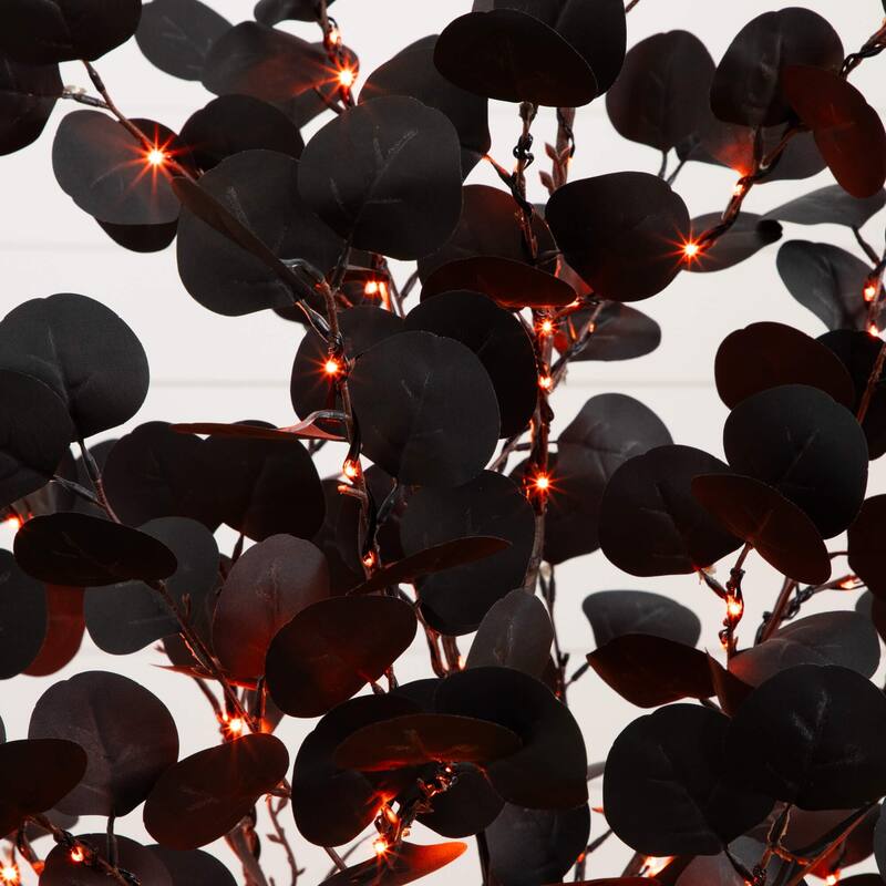 Pre-Lit Artificial Halloween Eucalyptus Potted Tree - 5' - Orange and Purple LED Lights