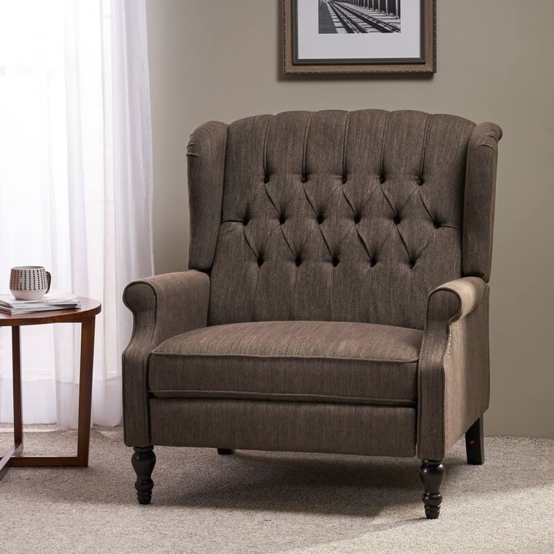 Oversized Wingback Push-Back Recliner with Footrest, Tufted Back, Nailheads