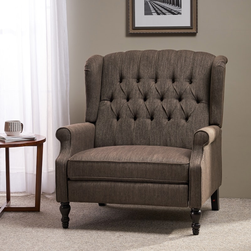 Wingback Lounge Sofa Chair, Tufted Push-Back Recliner with Nailhead Trim & Rolled Arms, Retro Living Room Chair with Wood Legs