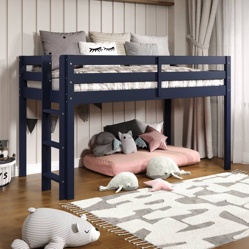 Taylor & Olive Trillium Low Loft Twin Bed with End Ladder - Loft Bed with Ladder - Blue
