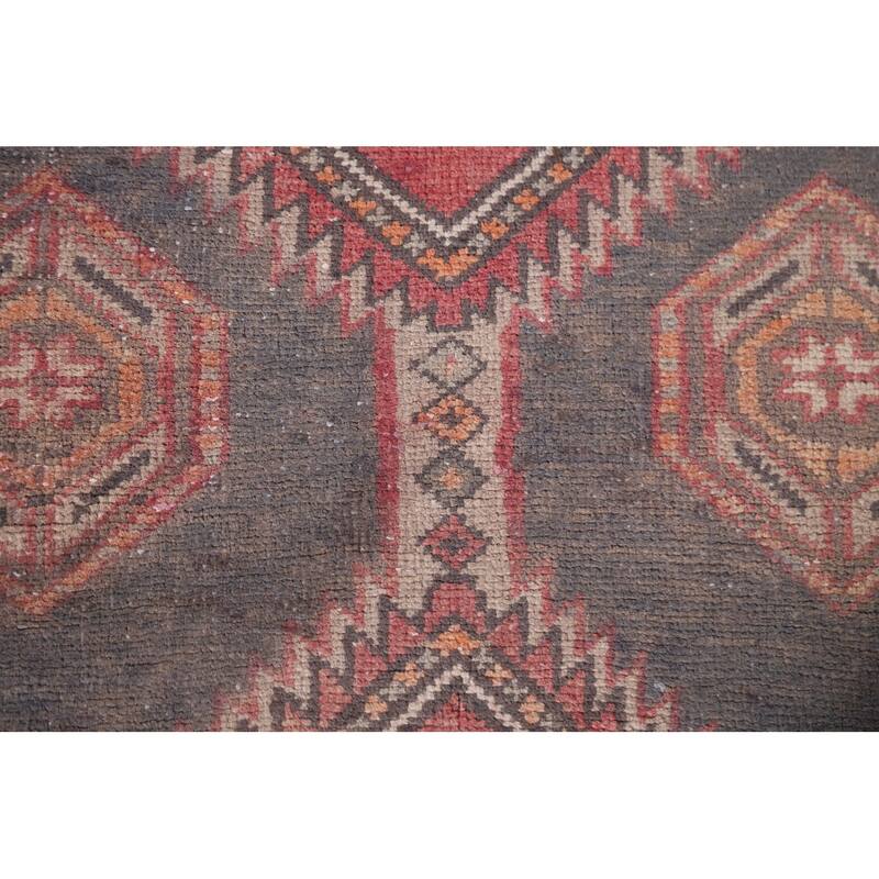 Hand Knotted Oriental 100% Wool Carpet Traditional Geometric Greys & Charcoal Ardebil Runner Rug - 12' 9'' X 3' 7''