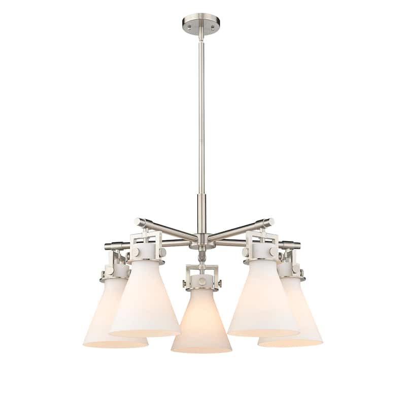 Innovations Lighting Newton Cone - 5 Light 7" Stem Hung Chandelier - Satin Nickel/Matte White