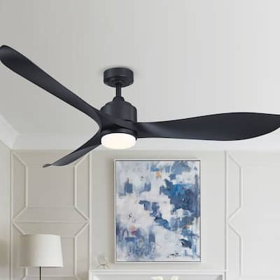 66" Matte Black ABS Propeller LED Ceiling Fan with Light and Remote
