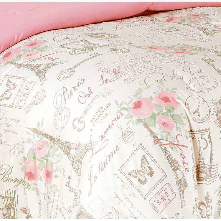 City of Romance Paris Themed Coral/Pink Ultra Soft Microfiber 5-Piece comforter Set