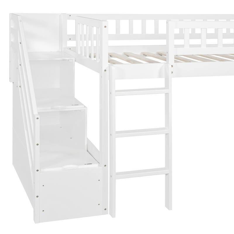 Merax Stairway Twin Size Loft Bed with Slide and Two Drawers