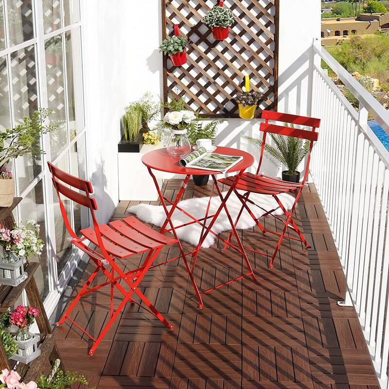 Round 2 Person - 23.6" Long Bistro Set (6 Colors ) - Red