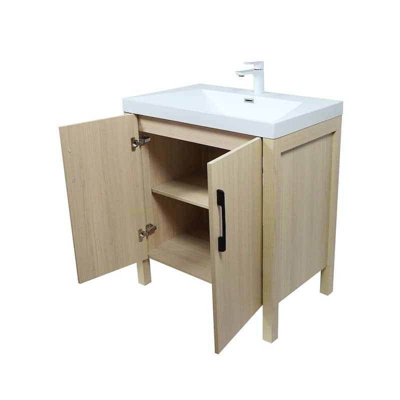 31.5" Single Sink Vanity In Neutral Finish With White Composite Granite Top