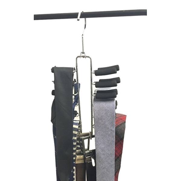 Shop Closet Spice Chrome Tie Hanger For 24 Ties With 2 Belt Hooks 360Âº Chrome Swivel Hooks Black Set Of 2 Overstock 14682874