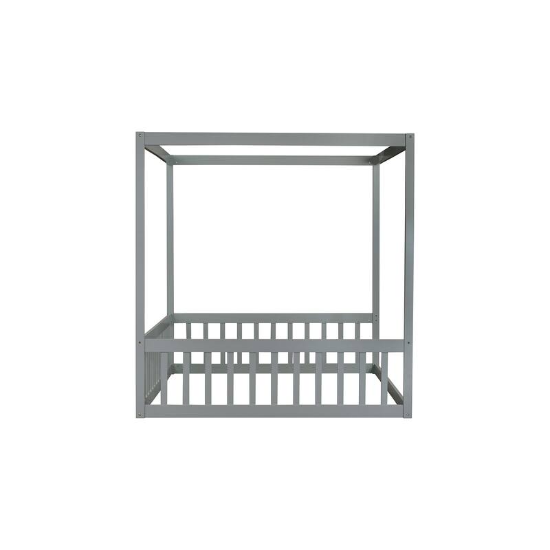 Canopy Frame Floor Bed with Fence, Guardrails