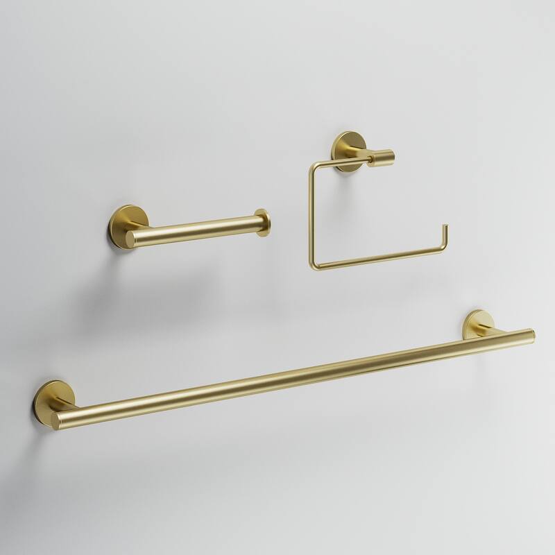 VIGO Elan 3-Piece Bathroom Hardware Accessory Set with 24 in. Towel Bar, Toilet Paper Holder, Hand Towel Holder - Matte Brushed Gold