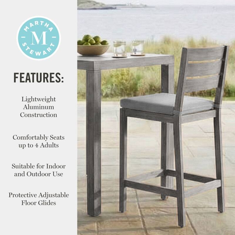 Martha Stewart All-Weather Bar Height Patio Set with 35.5" Square Slat Top Table and 2 Stools - 19.5"W x 22.5"D x 44.5"H