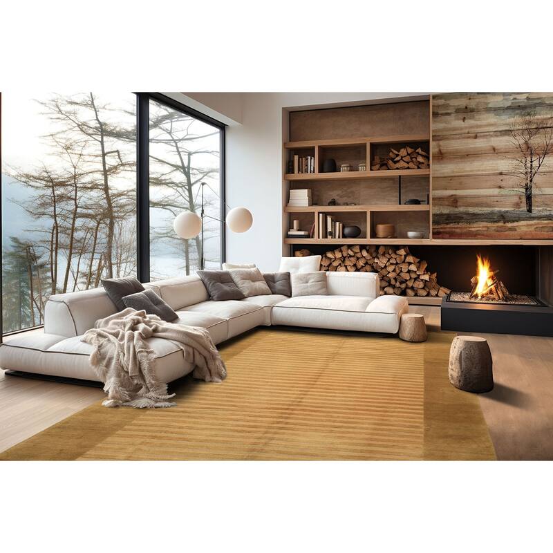 8'3''x9'8'' Tibetano Hand Knotted Wool Khaki Transitional Textured Tibetan Rug - 8' 3'' x 9' 8'' - 8' 3'' x 9' 8''