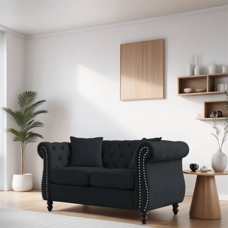 58.8" 2 Seater Velvet Sofa with Rolled Arms and Two Pillows
